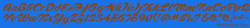 フォントScript1VoodooScriptFreeware – 茶色の文字が青い背景にあります。