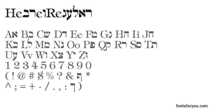 Czcionka HebrewRegular – alfabet, cyfry, specjalne znaki