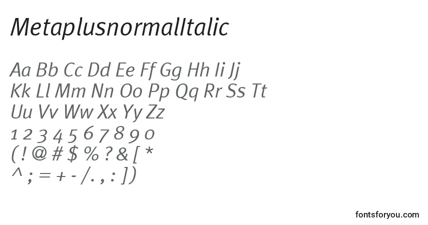 Schriftart MetaplusnormalItalic – Alphabet, Zahlen, spezielle Symbole