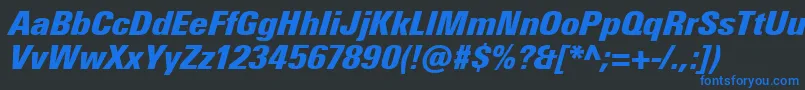 フォントUniversNextProExtrablackCondensedItalic – 黒い背景に青い文字