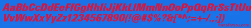 UniversNextProExtrablackCondensedItalic Font – Red Fonts on Blue Background