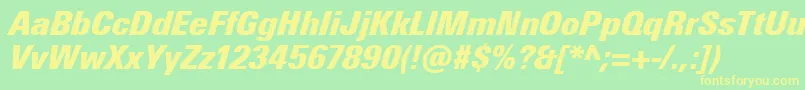 UniversNextProExtrablackCondensedItalic Font – Yellow Fonts on Green Background