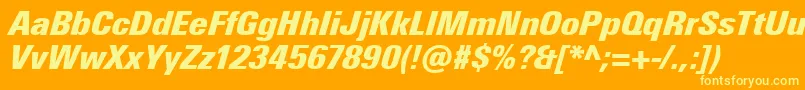 UniversNextProExtrablackCondensedItalic Font – Yellow Fonts on Orange Background