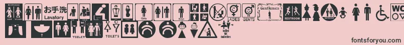 RestroomSignsTfb-fontti – mustat fontit vaaleanpunaisella taustalla