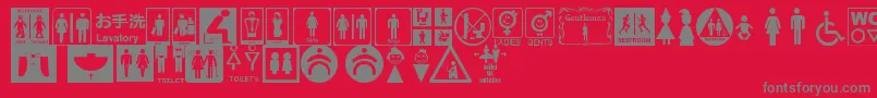 フォントRestroomSignsTfb – 赤い背景に灰色の文字