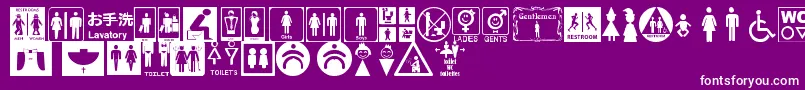 Weitere Informationen zur RestroomSignsTfb-Schriftart RestroomSignsTfb-Schriftart – Weiße Schriften auf violettem Hintergrund