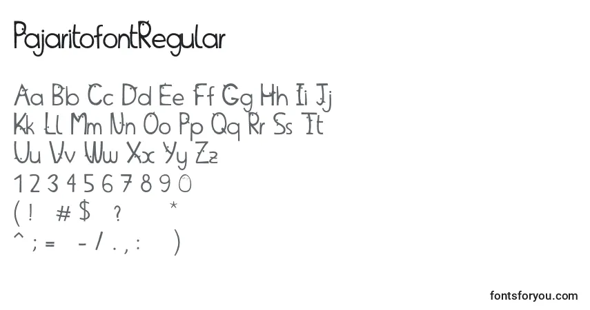 Czcionka PajaritofontRegular – alfabet, cyfry, specjalne znaki