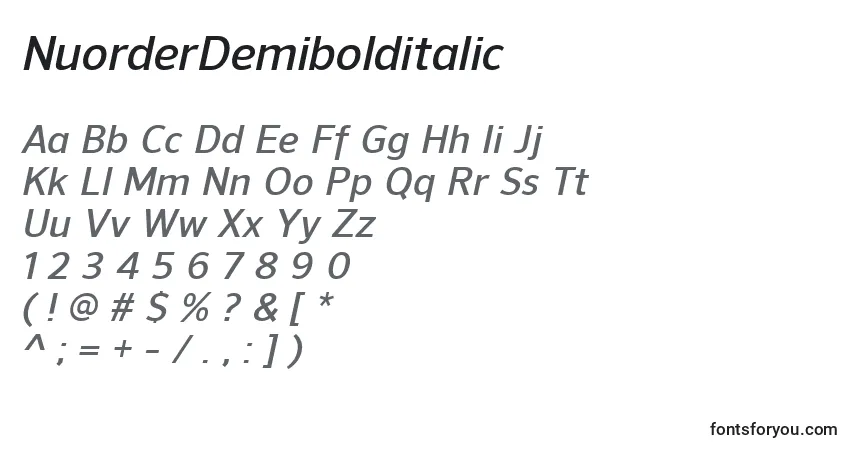 Fuente NuorderDemibolditalic - alfabeto, números, caracteres especiales
