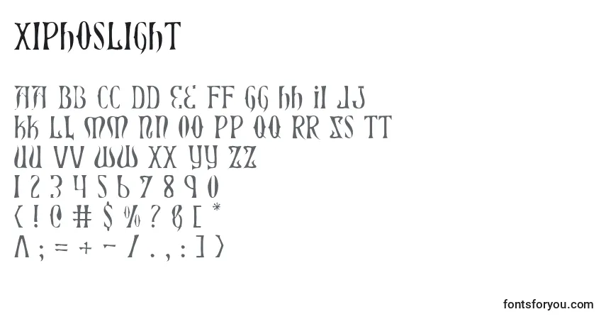 A fonte XiphosLight – alfabeto, números, caracteres especiais