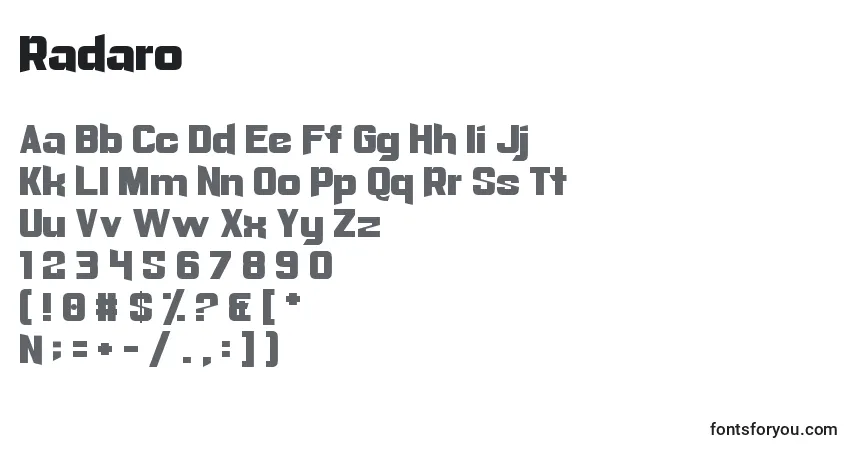 Schriftart Radaro – Alphabet, Zahlen, spezielle Symbole