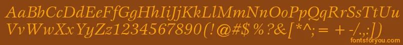 EspritstdBookitalic-Schriftart – Orangefarbene Schriften auf braunem Hintergrund