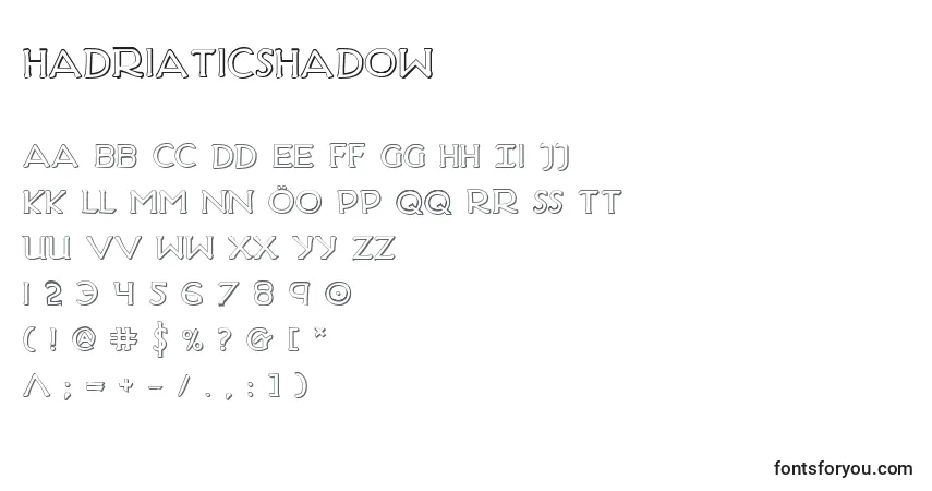 A fonte HadriaticShadow – alfabeto, números, caracteres especiais