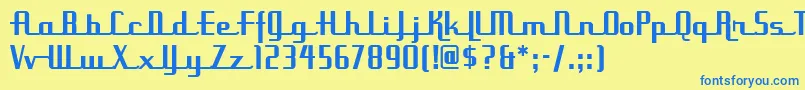 フォントUppean – 青い文字が黄色の背景にあります。