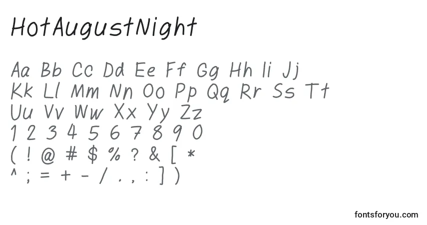 Шрифт HotAugustNight – алфавит, цифры, специальные символы
