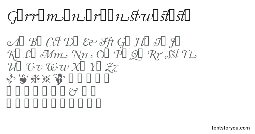 Czcionka Garrymondrianswashsh – alfabet, cyfry, specjalne znaki