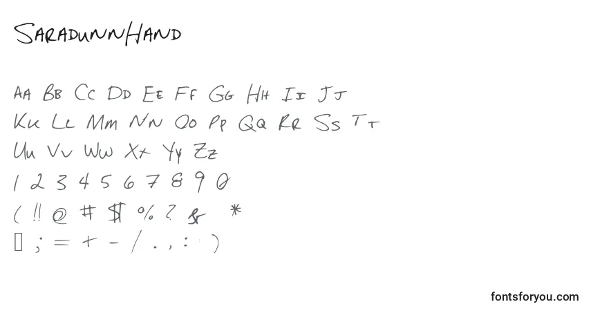 Fuente SaradunnHand - alfabeto, números, caracteres especiales