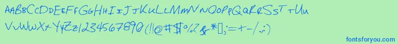 SaradunnHand Font – Blue Fonts on Green Background