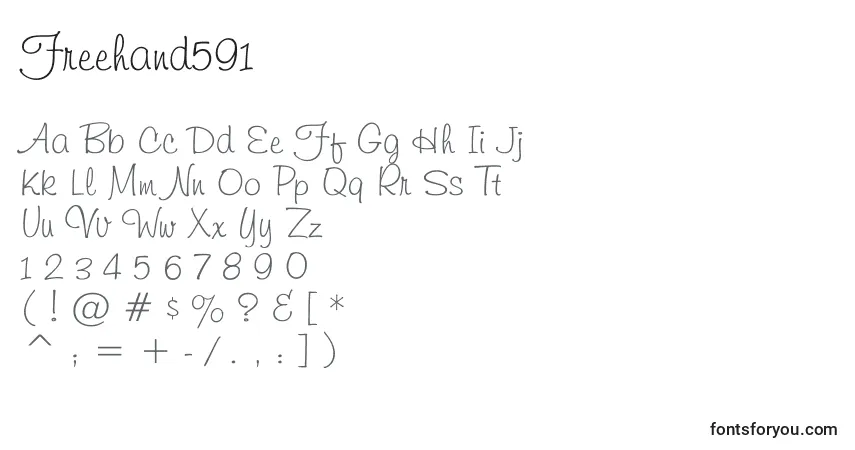 Czcionka Freehand591 – alfabet, cyfry, specjalne znaki