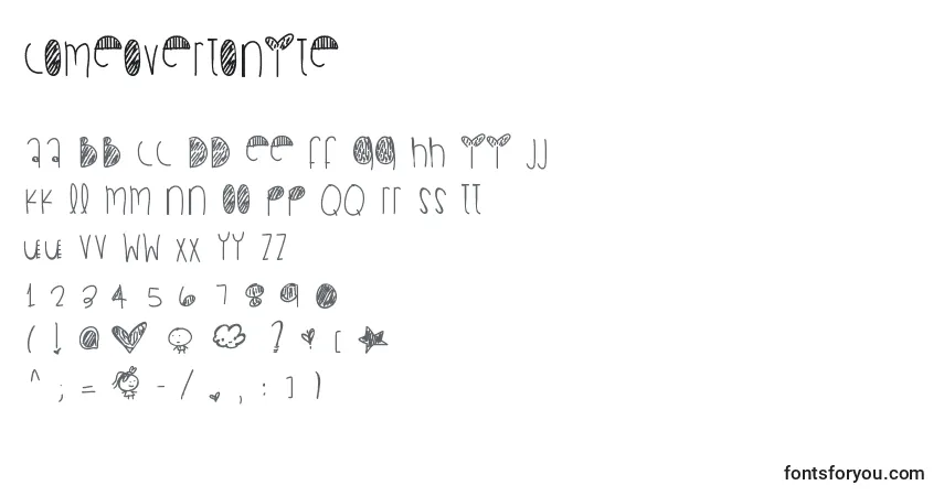 Czcionka Comeovertonite – alfabet, cyfry, specjalne znaki
