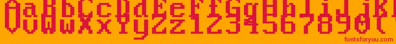 PerfectDosVga437Win-Schriftart – Rote Schriften auf orangefarbenem Hintergrund