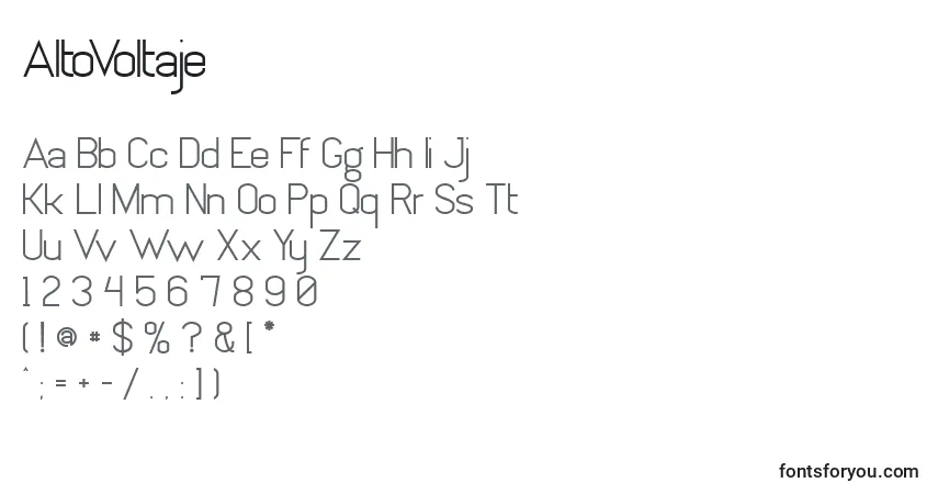 A fonte AltoVoltaje – alfabeto, números, caracteres especiais
