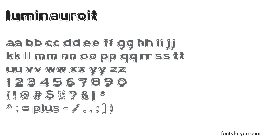 A fonte LumiNauroit – alfabeto, números, caracteres especiais
