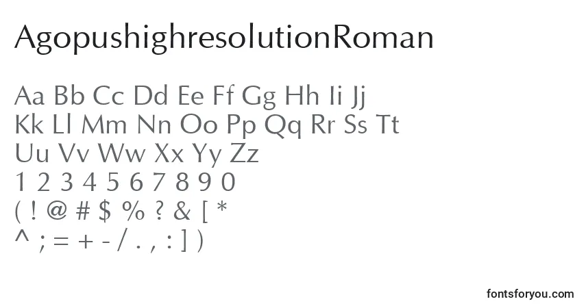 Czcionka AgopushighresolutionRoman – alfabet, cyfry, specjalne znaki