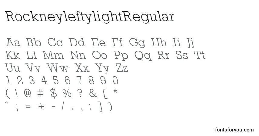 Schriftart RockneyleftylightRegular – Alphabet, Zahlen, spezielle Symbole
