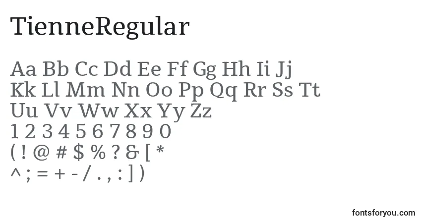 A fonte TienneRegular – alfabeto, números, caracteres especiais