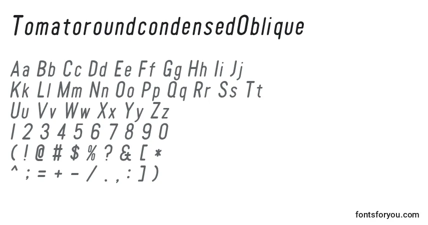 TomatoroundcondensedOblique-fontti – aakkoset, numerot, erikoismerkit
