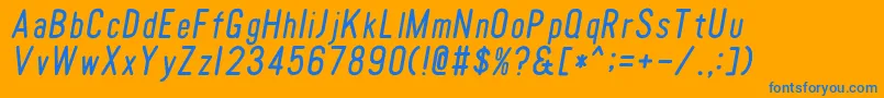 TomatoroundcondensedOblique-Schriftart – Blaue Schriften auf orangefarbenem Hintergrund