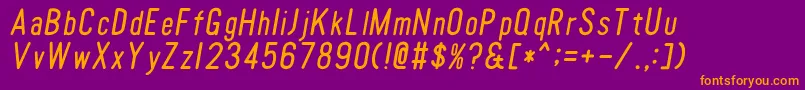 TomatoroundcondensedOblique-fontti – oranssit fontit violetilla taustalla