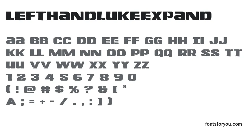 Schriftart Lefthandlukeexpand – Alphabet, Zahlen, spezielle Symbole