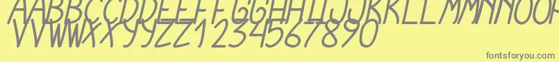 フォントCursiExtraTfbBoldCursive – 黄色の背景に灰色の文字