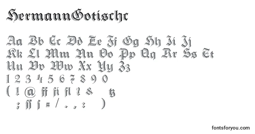 A fonte HermannGotischc – alfabeto, números, caracteres especiais