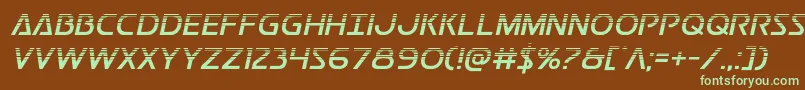 フォントPostmasterhalf – 緑色の文字が茶色の背景にあります。