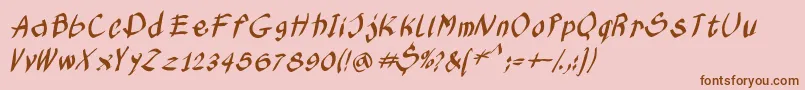 Kleinskruschkursiv-Schriftart – Braune Schriften auf rosa Hintergrund