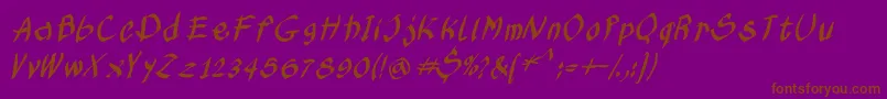 Kleinskruschkursiv-Schriftart – Braune Schriften auf violettem Hintergrund