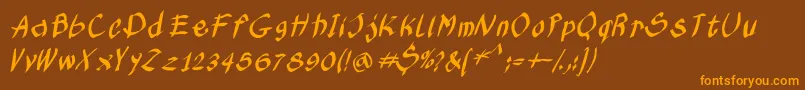 Kleinskruschkursiv-Schriftart – Orangefarbene Schriften auf braunem Hintergrund