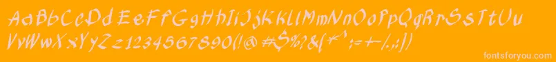 Kleinskruschkursiv-Schriftart – Rosa Schriften auf orangefarbenem Hintergrund