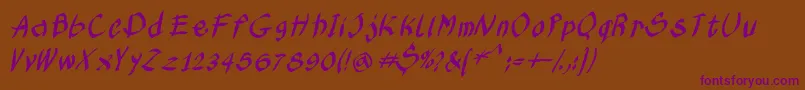 Kleinskruschkursiv-Schriftart – Violette Schriften auf braunem Hintergrund