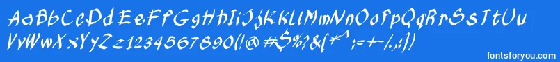 フォントKleinskruschkursiv – 青い背景に白い文字