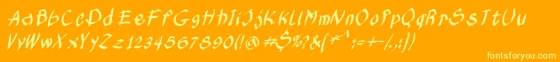 Kleinskruschkursiv-Schriftart – Gelbe Schriften auf orangefarbenem Hintergrund