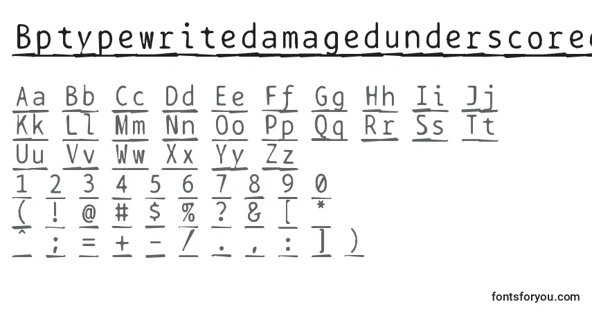 A fonte Bptypewritedamagedunderscored – alfabeto, números, caracteres especiais