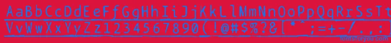 Bptypewritedamagedunderscored-Schriftart – Blaue Schriften auf rotem Hintergrund