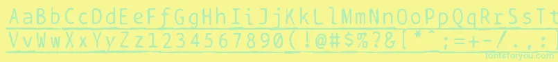 フォントBptypewritedamagedunderscored – 黄色い背景に緑の文字