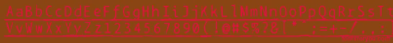 フォントBptypewritedamagedunderscored – 赤い文字が茶色の背景にあります。