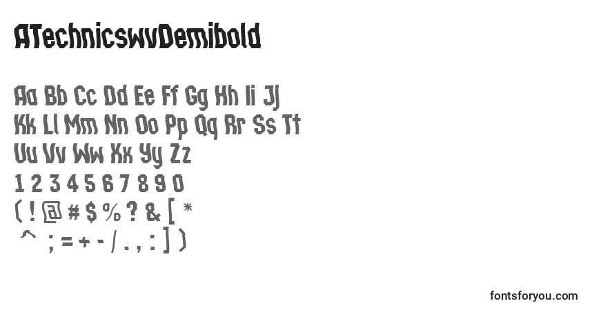 Czcionka ATechnicswvDemibold – alfabet, cyfry, specjalne znaki