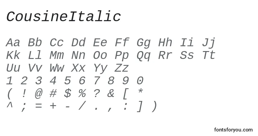 A fonte CousineItalic – alfabeto, números, caracteres especiais
