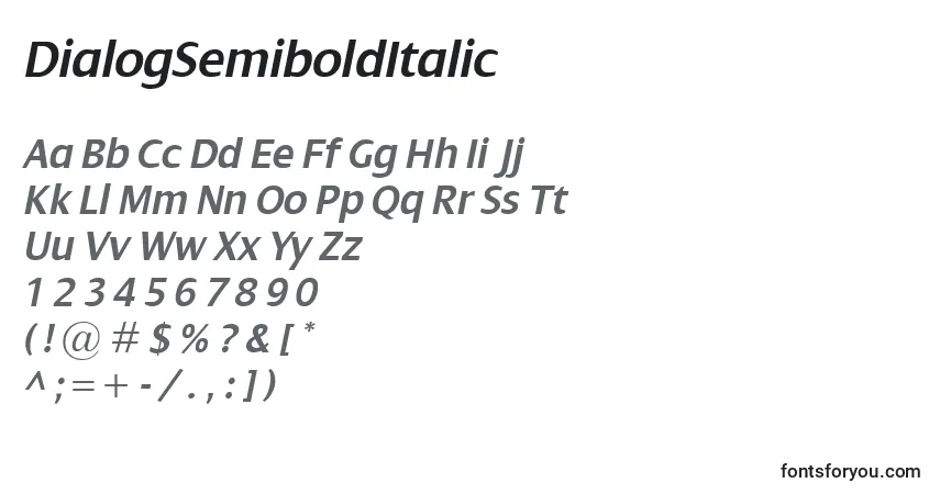 Fuente DialogSemiboldItalic - alfabeto, números, caracteres especiales
